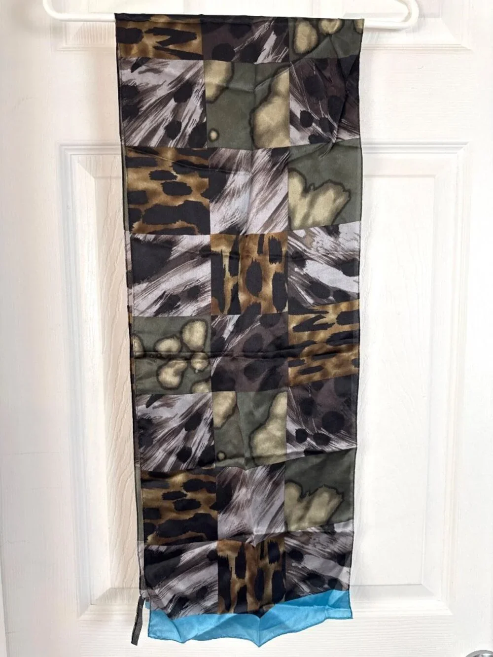Echo Rectangle Animal Print Blue Trim 100% Silk Scarf Spring Summer Fall